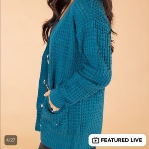Women’s Teal Waffle Cardigan Size XL